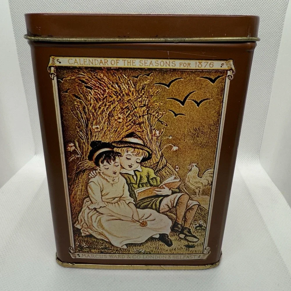 Vintage Marcus Ward & Co Calendar of Seasons 1876 Sewing Tin‎ London & Belfast